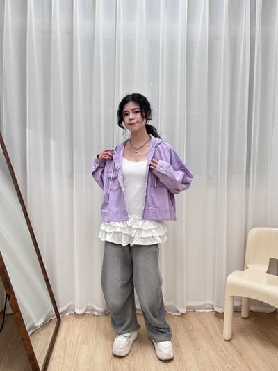 正韓 春天的淺紫連帽牛仔外套12