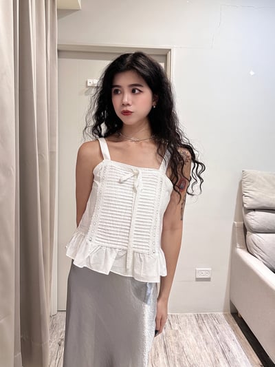 正韓 法式蕾絲綁帶小花邊背心2