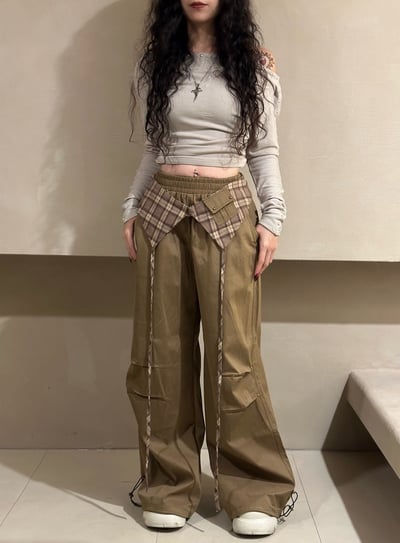 格紋拼接厚磅休閒褲1