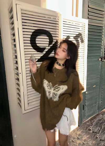 y2k蝴蝶破碎感寬鬆毛衣12