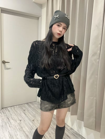 秋日落葉洞洞長版針織衫3