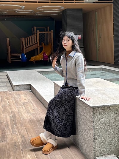 考克撞色針織開衫毛衣6