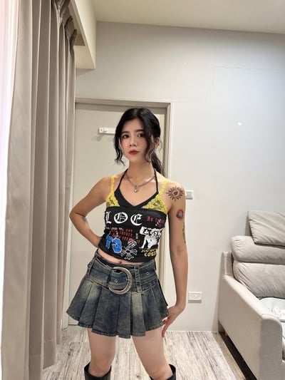 美式塗鴉假兩件式細肩背心6