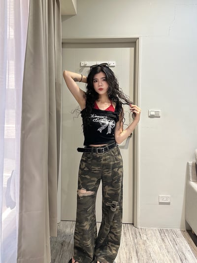 純欲木耳邊撞色假兩件上衣5