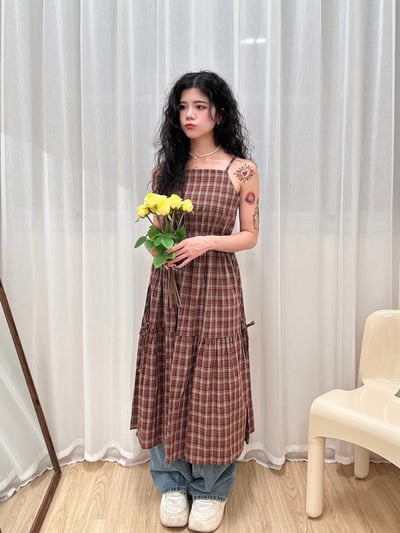 復古格紋吊帶洋6