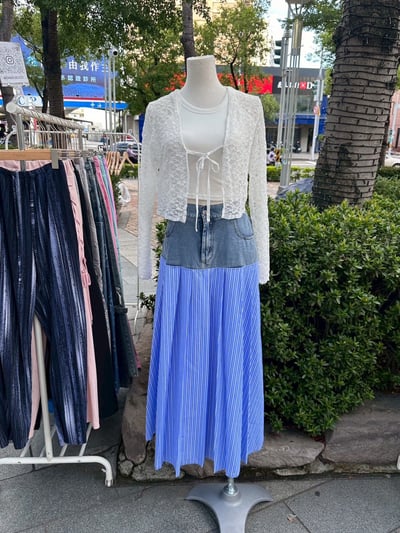 正韓 條紋拼接牛仔半身裙3