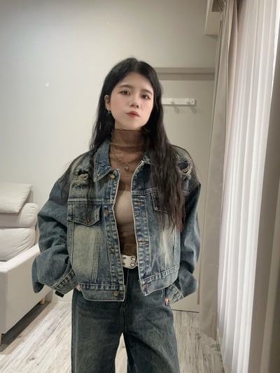 復古刷色刷破重磅牛仔外套2