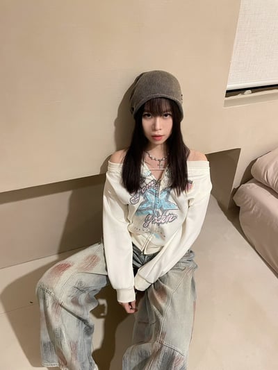 復古手繪星星一字領衛衣1