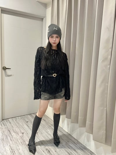 秋日落葉洞洞長版針織衫1