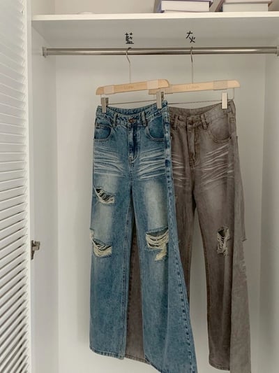 百搭必備刷破直筒牛仔褲14