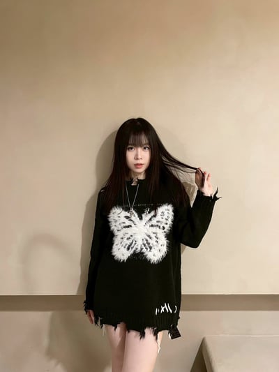 y2k蝴蝶破碎感寬鬆毛衣6