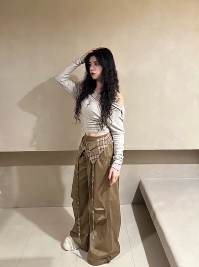 格紋拼接厚磅休閒褲3