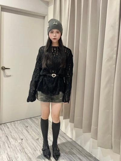 秋日落葉洞洞長版針織衫4