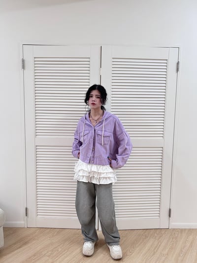 正韓 春天的淺紫連帽牛仔外套3