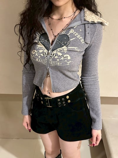 美式辣妹羊羔毛翻領上衣2