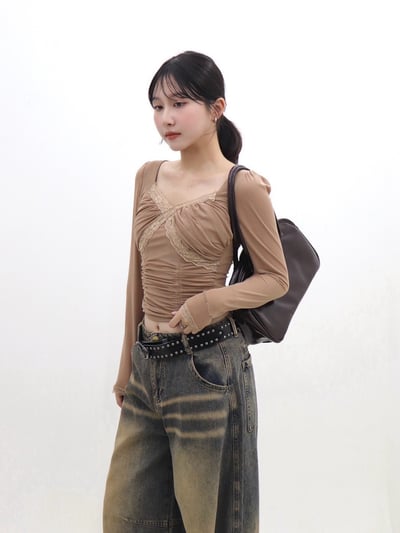 法式蕾絲網紗上衣1