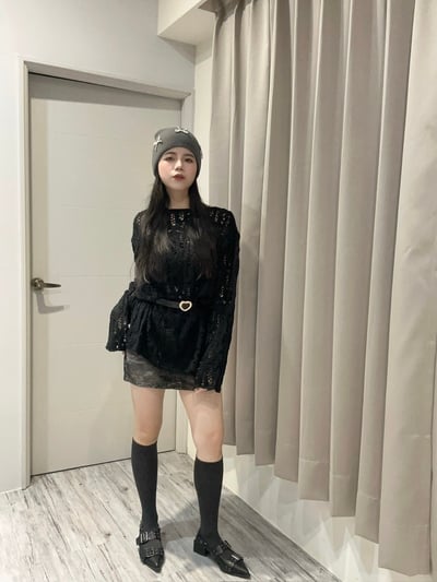 秋日落葉洞洞長版針織衫2