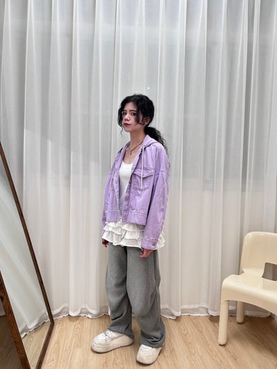 正韓 春天的淺紫連帽牛仔外套4