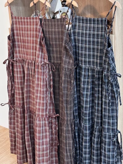 復古格紋吊帶洋16