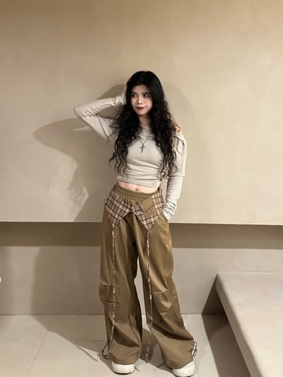 格紋拼接厚磅休閒褲2