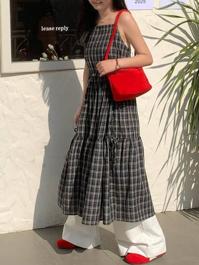 復古格紋吊帶洋15