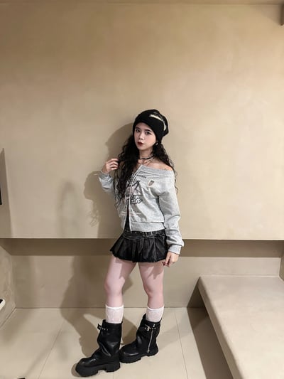 復古手繪星星一字領衛衣15