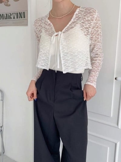 正韓 超親膚純慾小心機蕾絲罩衫1