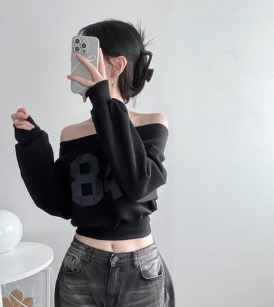 正韓 隨性午後斜肩短版上衣3