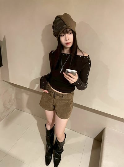 麂皮圓環腰釦短褲9