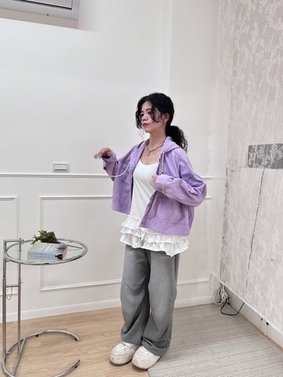 正韓 春天的淺紫連帽牛仔外套16