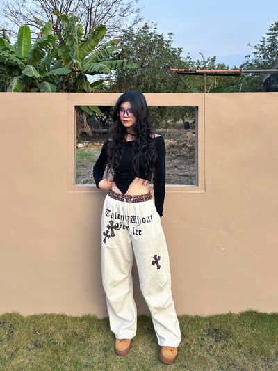 豹紋十字拼接棉褲7