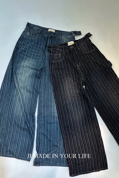 直條紋調節牛仔褲15