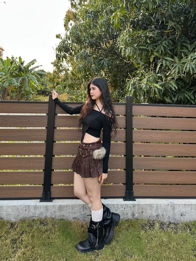 卯釘麂皮豹紋百褶裙5