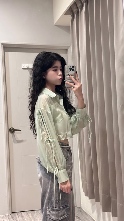 日牌蝴蝶結綁帶罩衫6