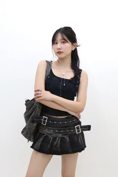 雙腰帶百褶牛仔裙9