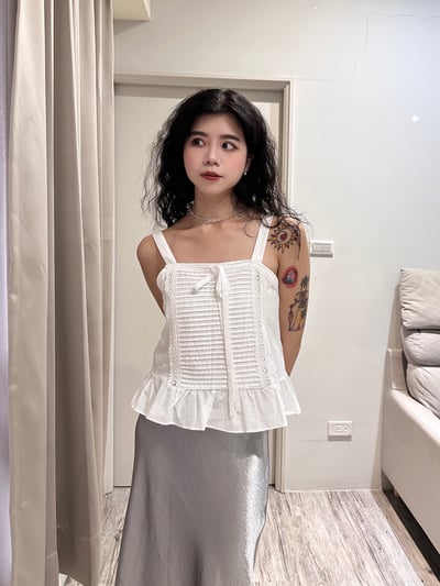 正韓 法式蕾絲綁帶小花邊背心1