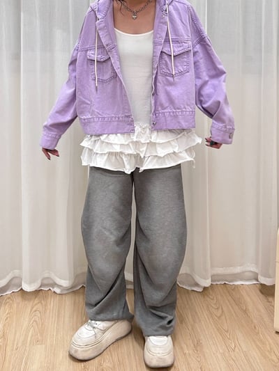 正韓 春天的淺紫連帽牛仔外套2