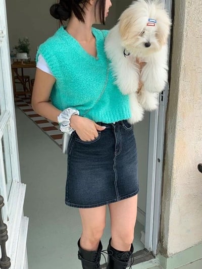 正韓 冰淇淋V領毛茸茸背心2