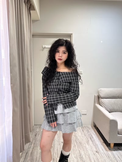 正韓 格子翻領一字領襯衫8