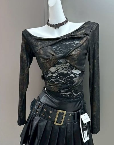 純欲蕾絲拼接長袖上衣11