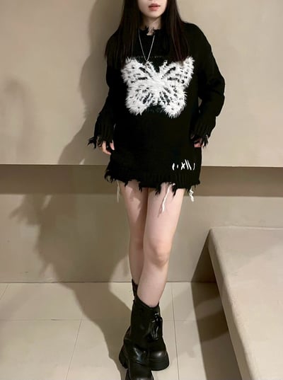 y2k蝴蝶破碎感寬鬆毛衣3
