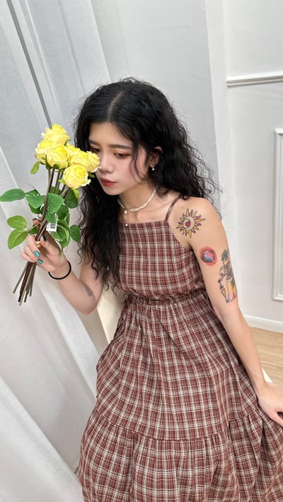 復古格紋吊帶洋11