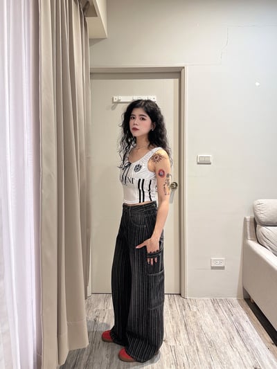 直條紋調節牛仔褲12