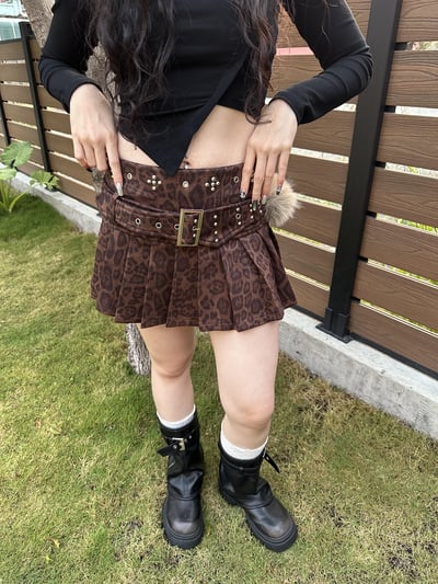 卯釘麂皮豹紋百褶裙7