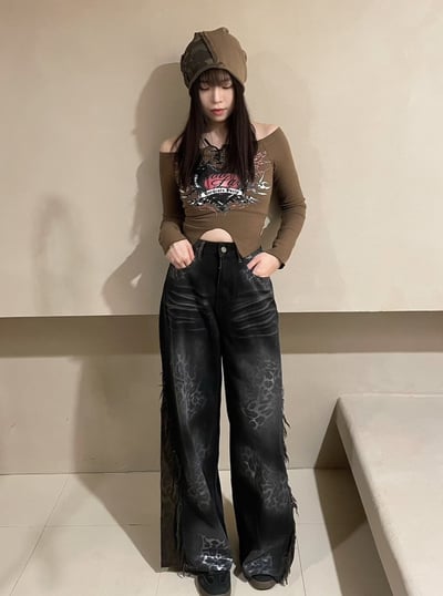 小眾豹紋拼接牛仔褲1