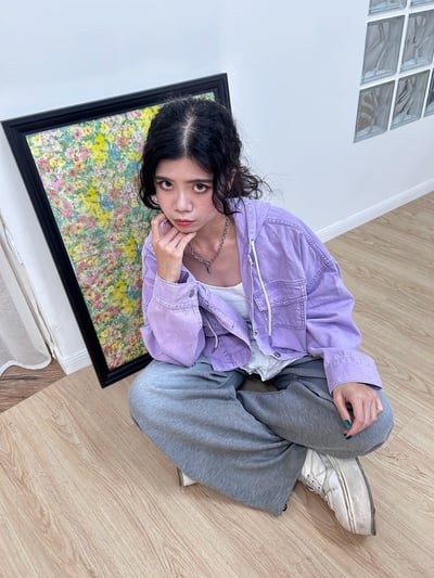 正韓 春天的淺紫連帽牛仔外套14