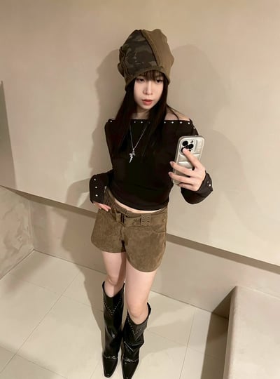 麂皮圓環腰釦短褲12