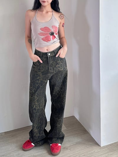 正韓 胭脂花朵繞脖綁帶背心1