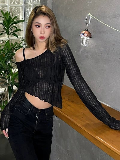 微透坑條斜肩辣衣5