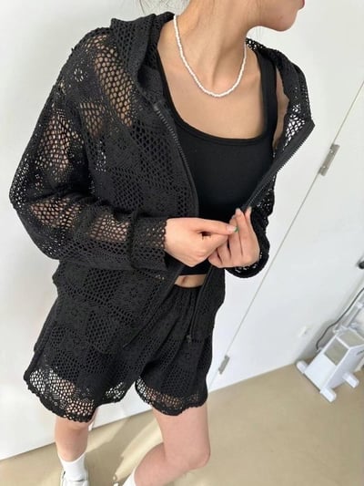 正韓 精緻縷空雕花連帽外套1